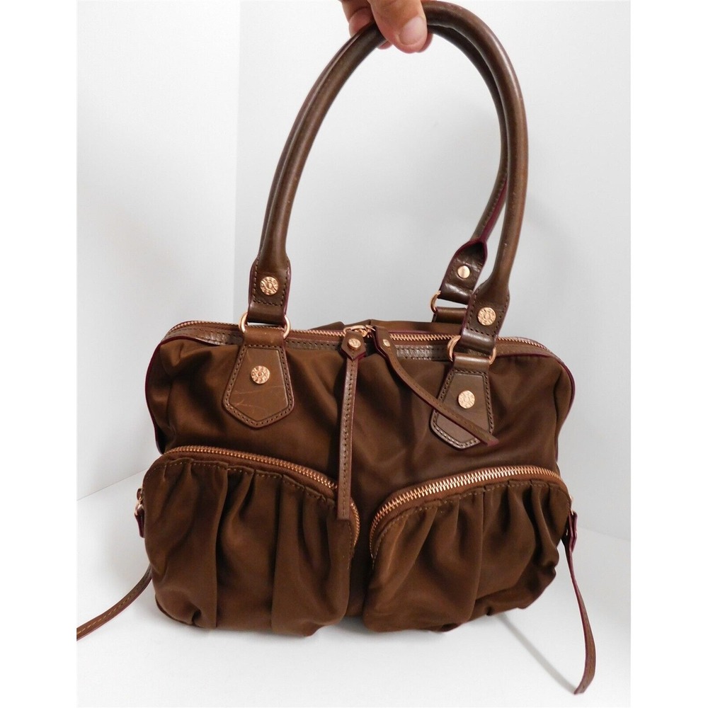 MZ Wallace Brown Nylon Leather Large Top Handle‎ Tote Bag